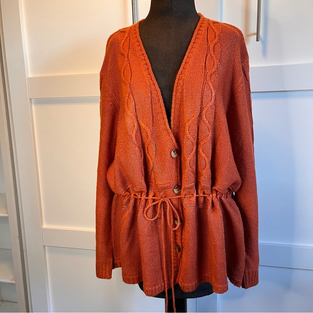 Two Twenty Plus Size Cable Knit Button Cardigan | Rust Orange | 3XL